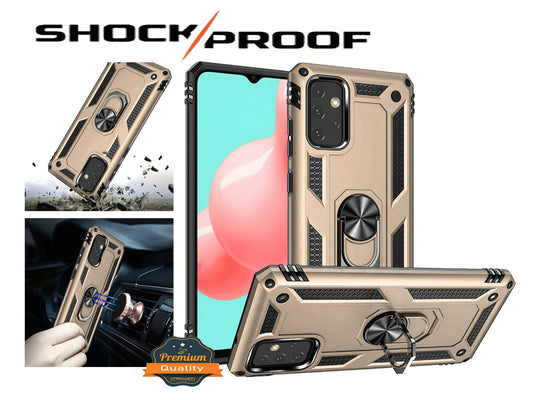 For Samsung Galaxy A22 5G Armor Hybrid Durable 360 Degree Rotatable Ring Stand Holder Kickstand 2in1 Fit Magnetic Car Mount Gold Phone Case Cover