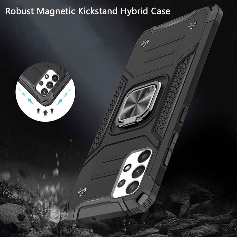 For Samsung Galaxy Note 20 Armor Hybrid with Ring Stand Holder Kickstand Shockproof Heavy-Duty Durable Rugged 2in1 Black Phone Case Cover