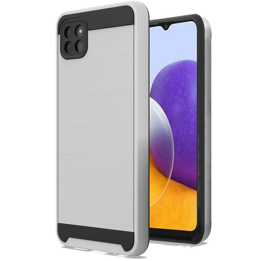 For Samsung Galaxy A22 5G Hybrid Rugged Brushed Metallic Design [Soft TPU + Hard PC] Dual Layer Shockproof Armor Impact Slim Silver Phone Case Cover