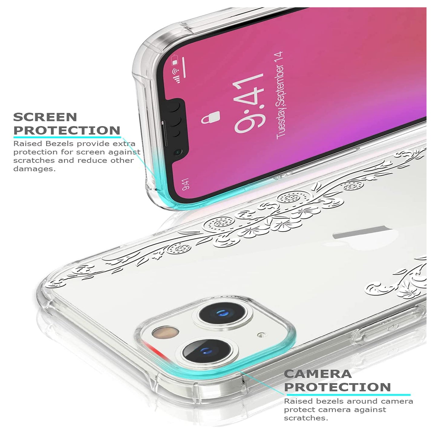 For Apple iPhone 14 /Pro Max Hybrid Trendy Image Patterns Design Transparent Hard Back Shockproof TPU  Phone Case Cover