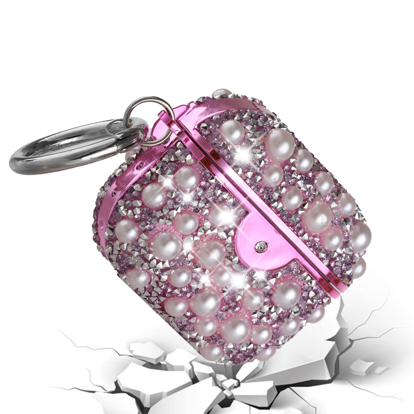 For Apple AirPods 3 (2021) Pearl Diamond Glitter Hybrid Bling Crystal Rhinestone Protective Accessories with Keychain  Phone Case Cover