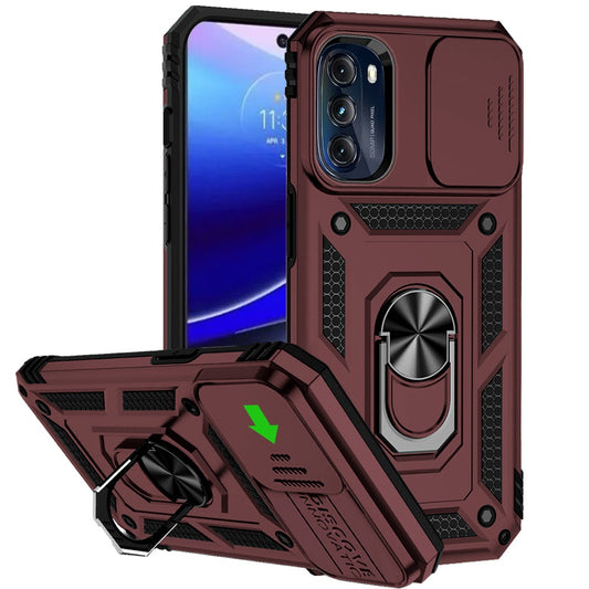 For Apple iPhone SE 3 (2022) SE/8/7 Case with Stand, Camera Lens Protection & 360° Rotate Ring, Shockproof, Soft Bumper Burgundy Phone Case Cover