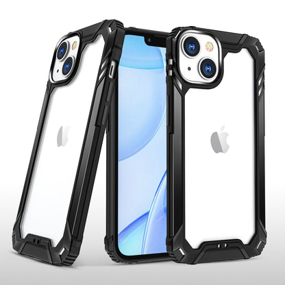 For Apple iPhone 14 (6.1") Metal Frame Transparent Hybrid Rubber TPU + Hard PC Color Bumper Frame Shockproof  Phone Case Cover