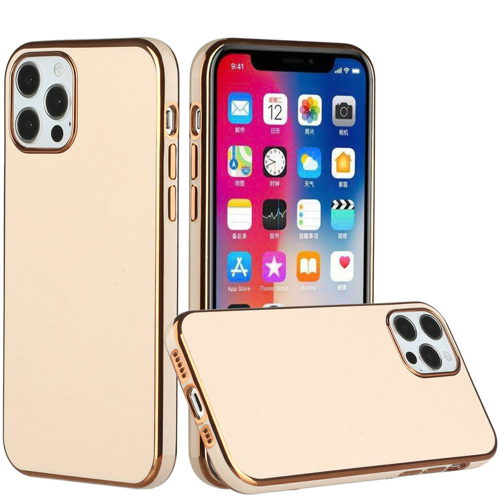 For Apple iPhone 14 /Plus Pro Max Electroplated Fashion Solid Gold Frame Hybrid Rubber TPU Hard PC Slim Fit  Phone Case Cover
