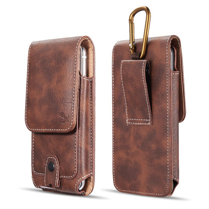 For Nokia C200 Universal Vertical Leather Case Holster with Credit Card Holder, Belt Loop & Carabiner Carrying Phone Pouch [Brown]