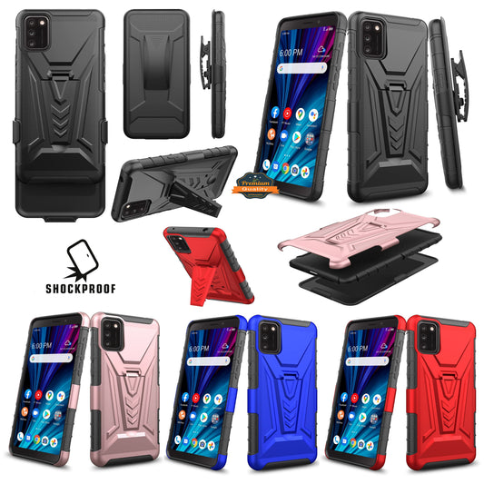For Boost Mobile Celero 5G Hybrid Armor Kickstand with Swivel Belt Clip Holster Heavy Duty 3 in 1 Defender Shockproof Rugged  Phone Case Cover