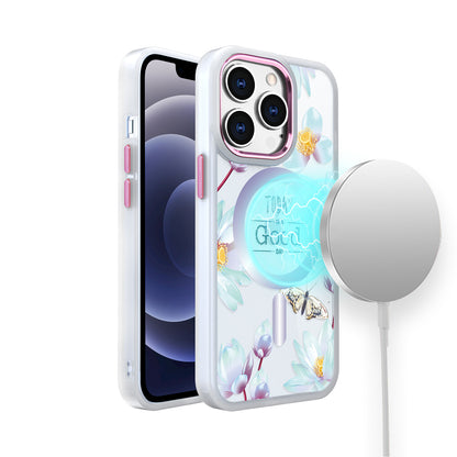 For Apple iPhone 14 /Plus Pro Max Hybrid Flower Quotation Design Fashion Hard PC with MagSafe Compatible  Phone Case Cover
