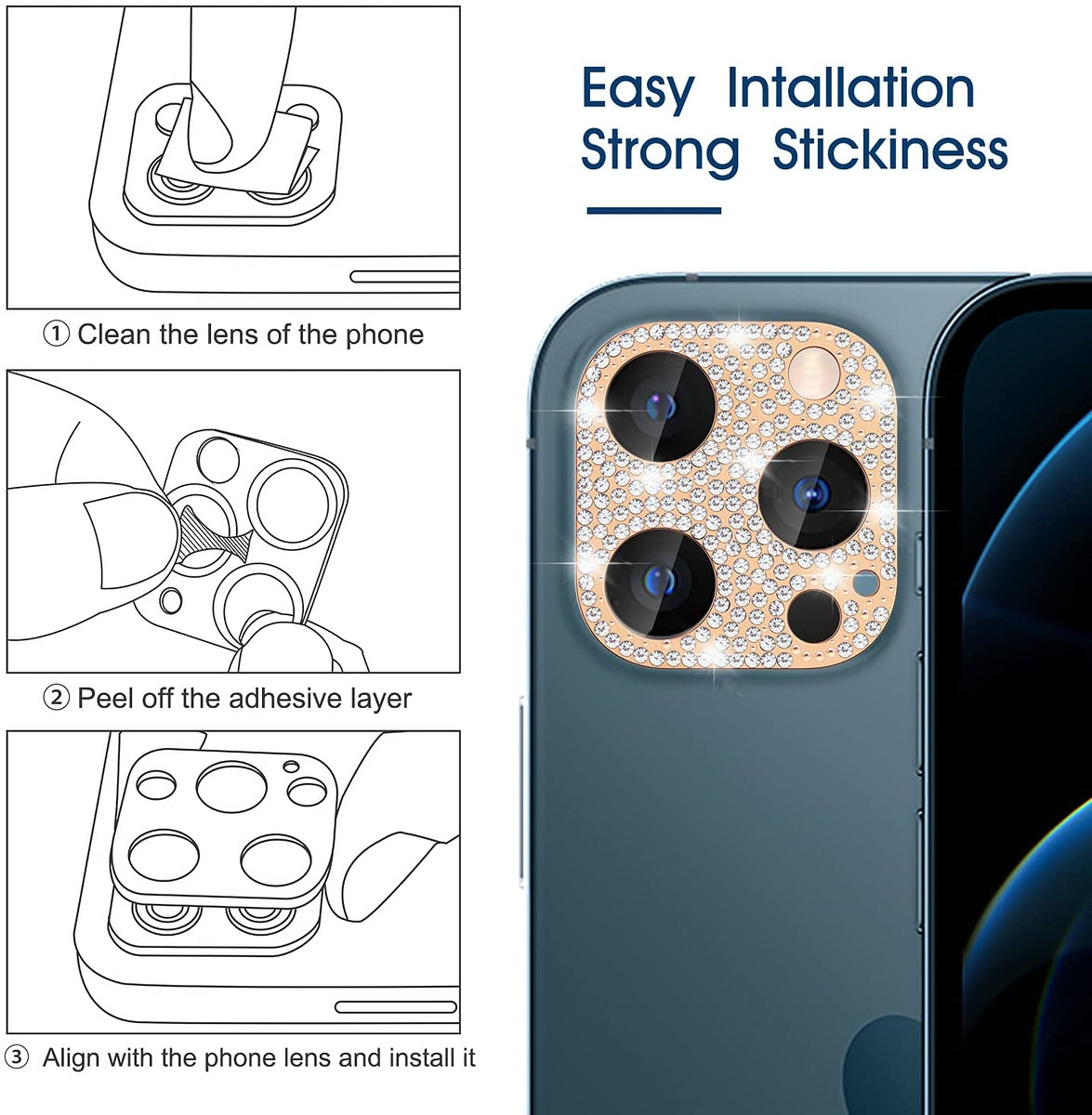 For Apple iPhone 14 Pro Max (6.7") Camera Lens Zinc Alloy With Diamond Bling Lens Protective Camera Decoration Rose Gold Phone Case Cover