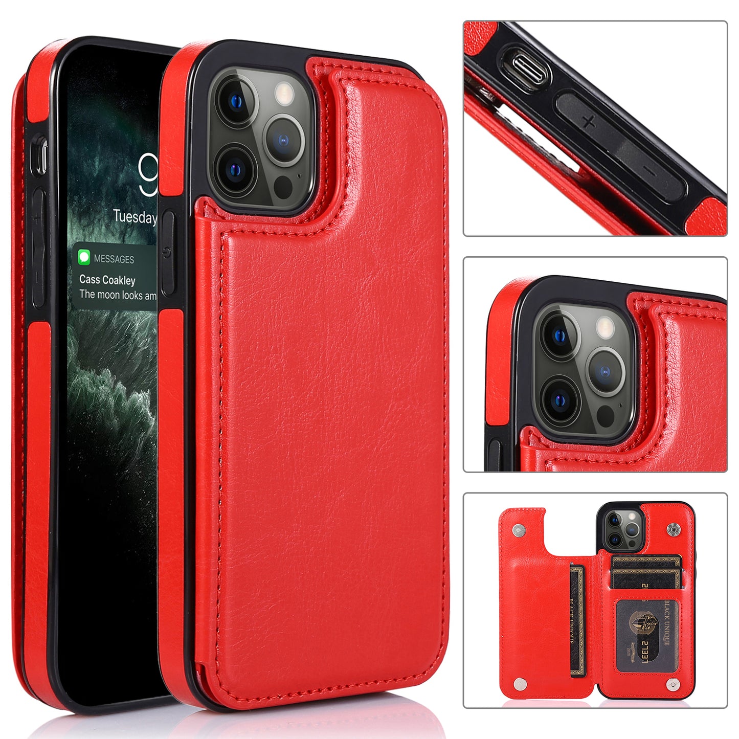 For Apple iPhone 14 Pro (6.1") Luxury Wallet PU Leather [Two Magnetic Clasp] [Card Slots] Stand Back Storage Flip  Phone Case Cover