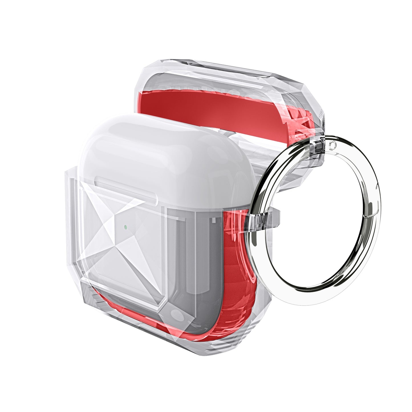 For Apple AirPods 2 & 1 Transparent Diamond Clear Design Shock-Resistant Dustproof [Visible Front LED] [Wireless Charging] with Carabiner  Phone Case Cover