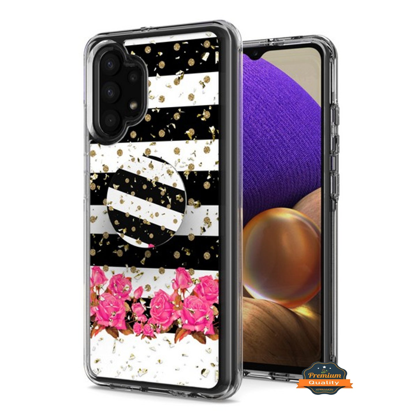 For Samsung Galaxy A13 5G Elegant Pattern Design Bling Glitter Hybrid Cases with Ring Stand Pop Up Finger Holder Kickstand  Phone Case Cover