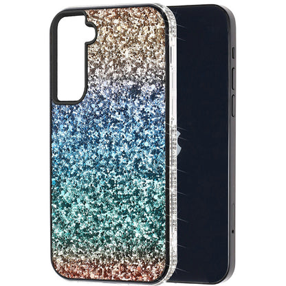 For Samsung Galaxy A22 5G Rhinestone Sparkling Rainbow Gradual Glitter Full Diamond Bling Protective Hybrid Rugged Slim TPU  Phone Case Cover