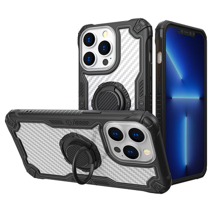 For Apple iPhone 13 /Pro Max Carbon Fiber Design [Military Grade Protection] with Ring Kickstand Shockproof Rugged Protective  Phone Case Cover