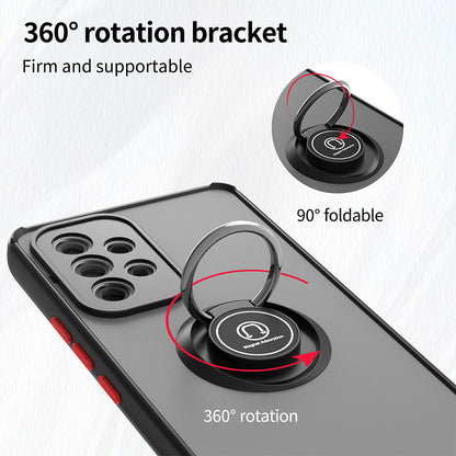 For Samsung Galaxy A53 5G Hybrid Frosted Protector Ring Holder Stand Kickstand Heavy Duty Rugged Bumper with Camera Black Phone Case Cover