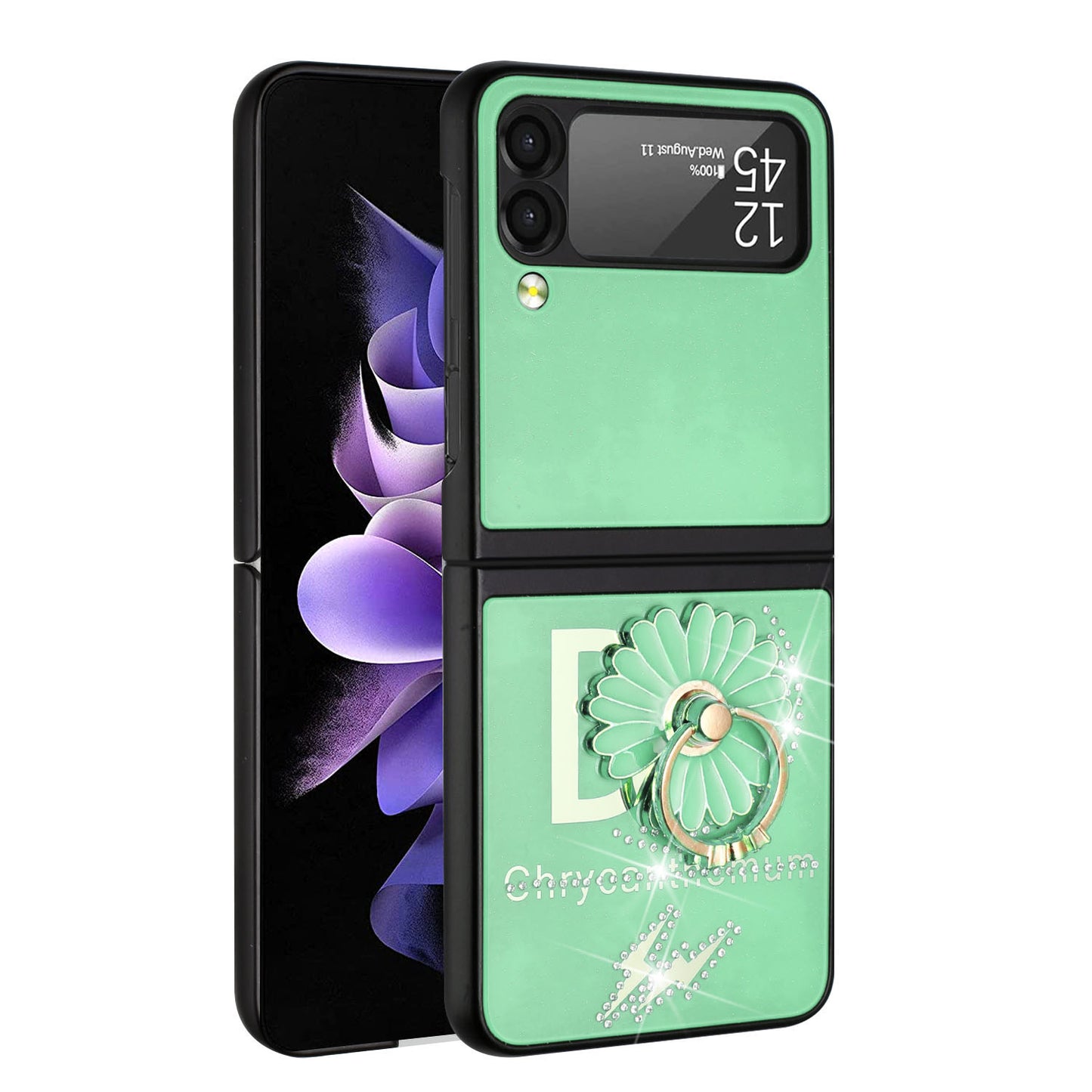 For Samsung Galaxy Z Flip 4 5G Diamond Bling Sparkly Glitter Ornaments Engraving Hybrid with Ring Stand Fashion  Phone Case Cover