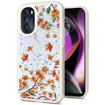 For Motorola Moto G 5G 2022 Sakura Spring Flowers Design Colorful Frame Hybrid Rubber TPU Hard PC Shockproof Slim  Phone Case Cover