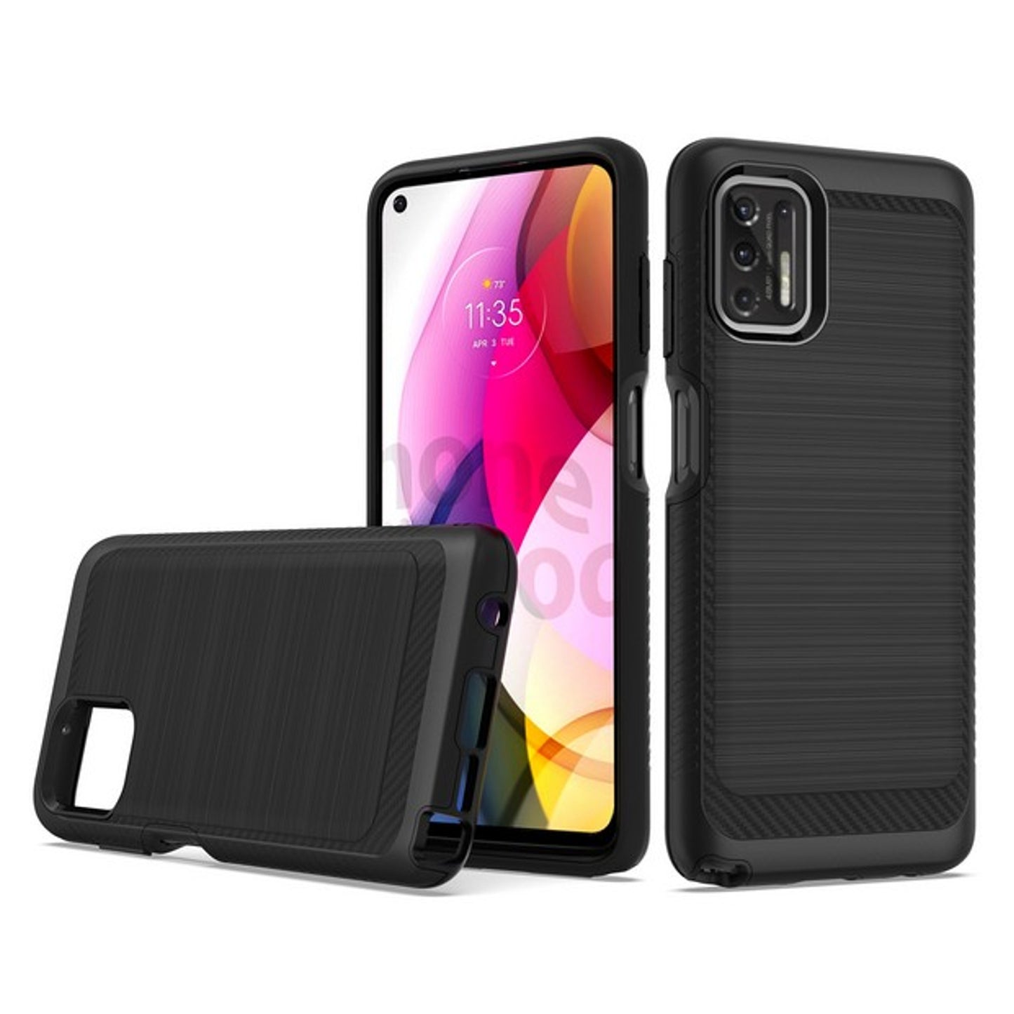 For AT&T Calypso Brushed Metal Texture Hybrid Dual Layer Defender TPU PC Rugged Shockproof Armor Carbon Fiber Design  Phone Case Cover