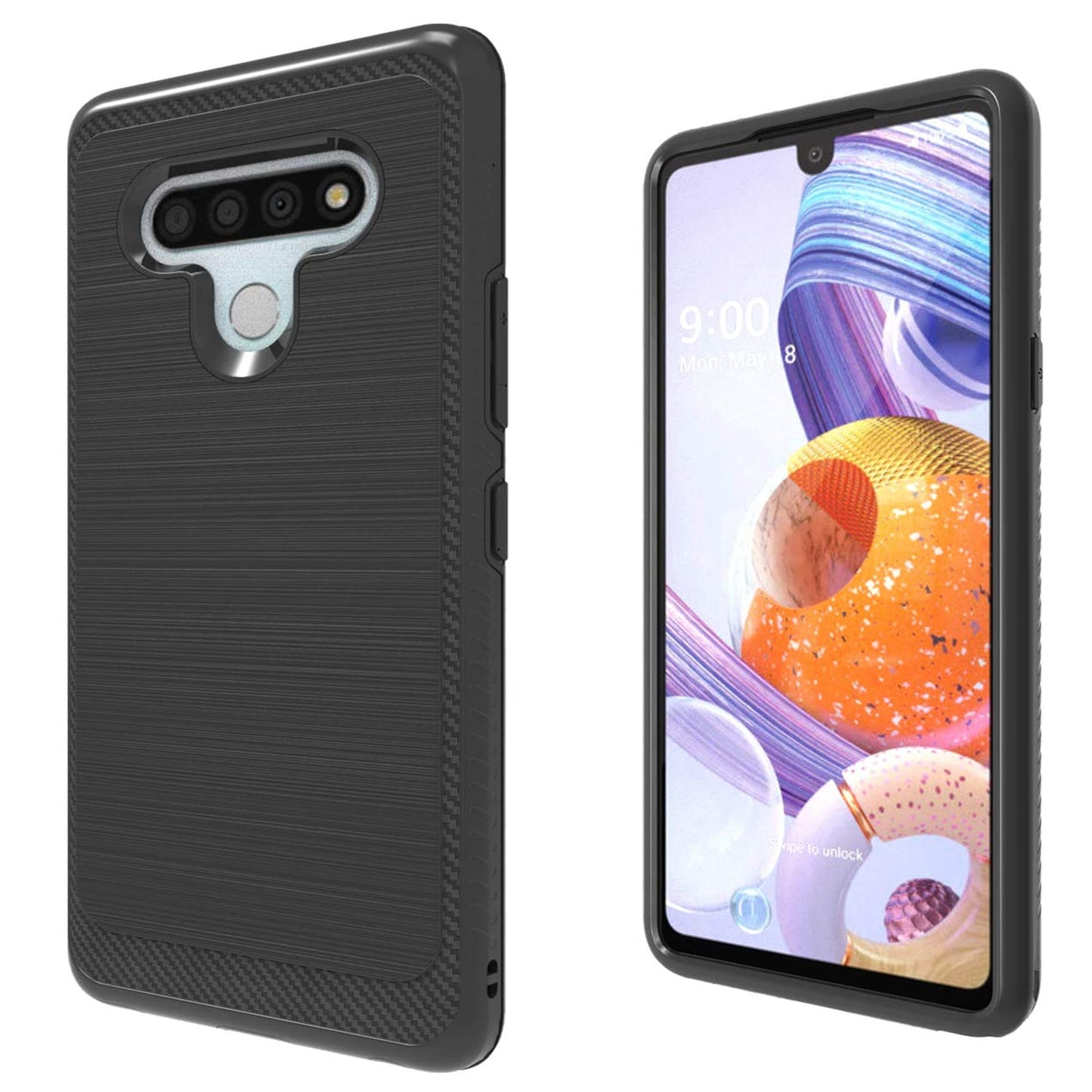 For AT&T Calypso Brushed Metal Texture Hybrid Dual Layer Defender TPU PC Rugged Shockproof Armor Carbon Fiber Design  Phone Case Cover