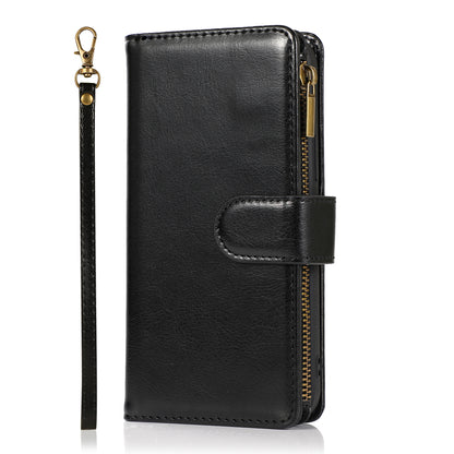 For Apple iPhone 14 Pro (6.1") Leather Zipper Wallet Case 9 Credit Card Slots Cash Money Pocket Clutch Pouch, Stand & Strap  Phone Case Cover