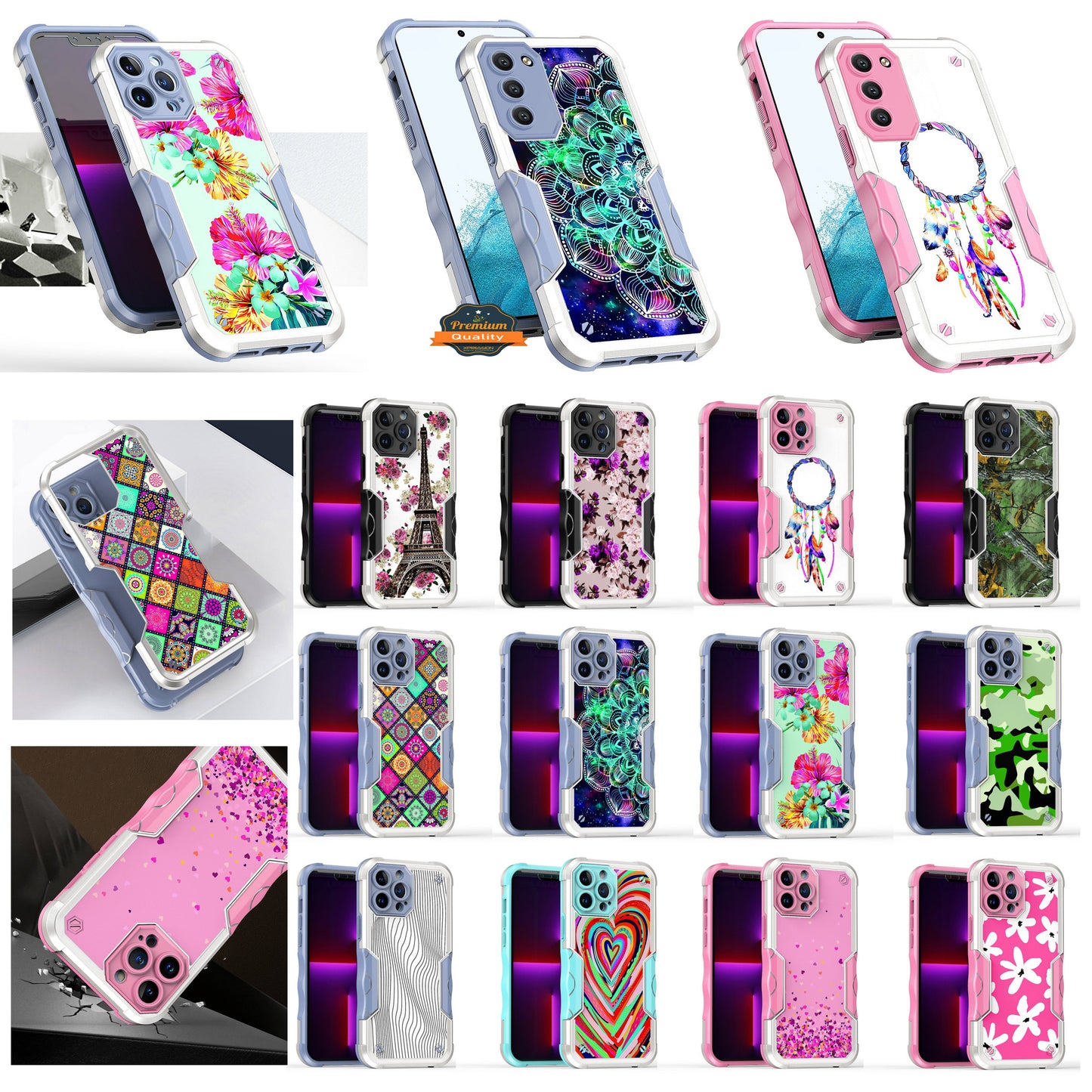 For Apple iPhone 14 Plus (6.7") Fashion Design Shockproof Hybrid Stylish Pattern Heavy Duty TPU Rubber Armor  Phone Case Cover