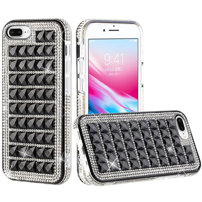 For Boost Mobile Celero 5G Fashion Luxury 3D Bling Diamonds Rhinestone Jeweled Shiny Crystal Hybrid TPU + PC Bumper Hard Black Phone Case Cover