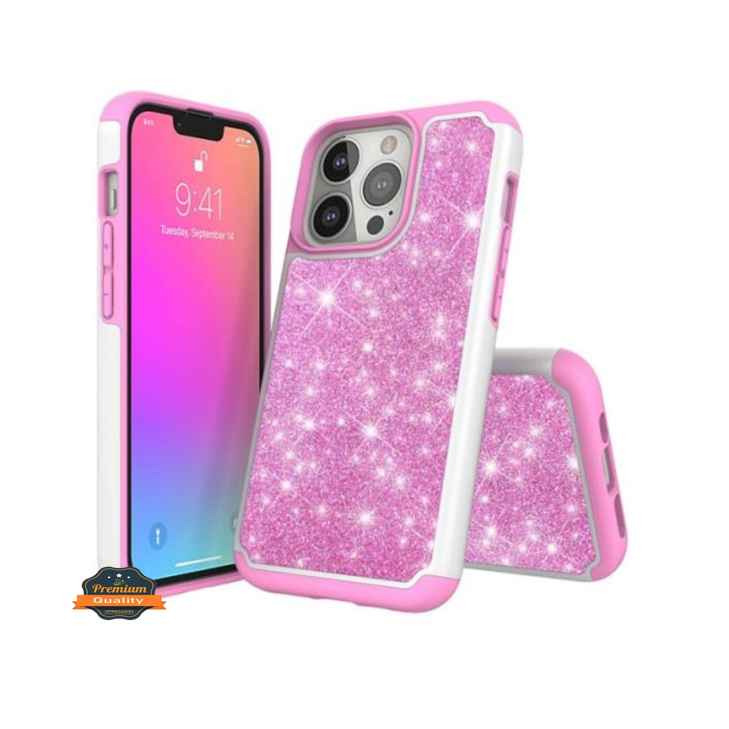 For Apple iPhone 13 /Mini Glitter Bling Sparkling Shiny Shockproof Heavy Duty Hybrid Dual-Layer TPU + PC Sturdy High Impact  Phone Case Cover
