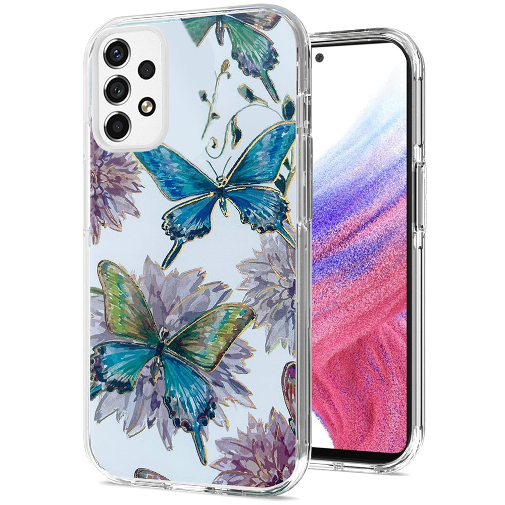 For Apple iPhone SE 3 (2022) SE/8/7 Stylish Gold Layer Printing Design Hybrid Rubber TPU Hard PC Shockproof Armor Butterfly Floral Phone Case Cover