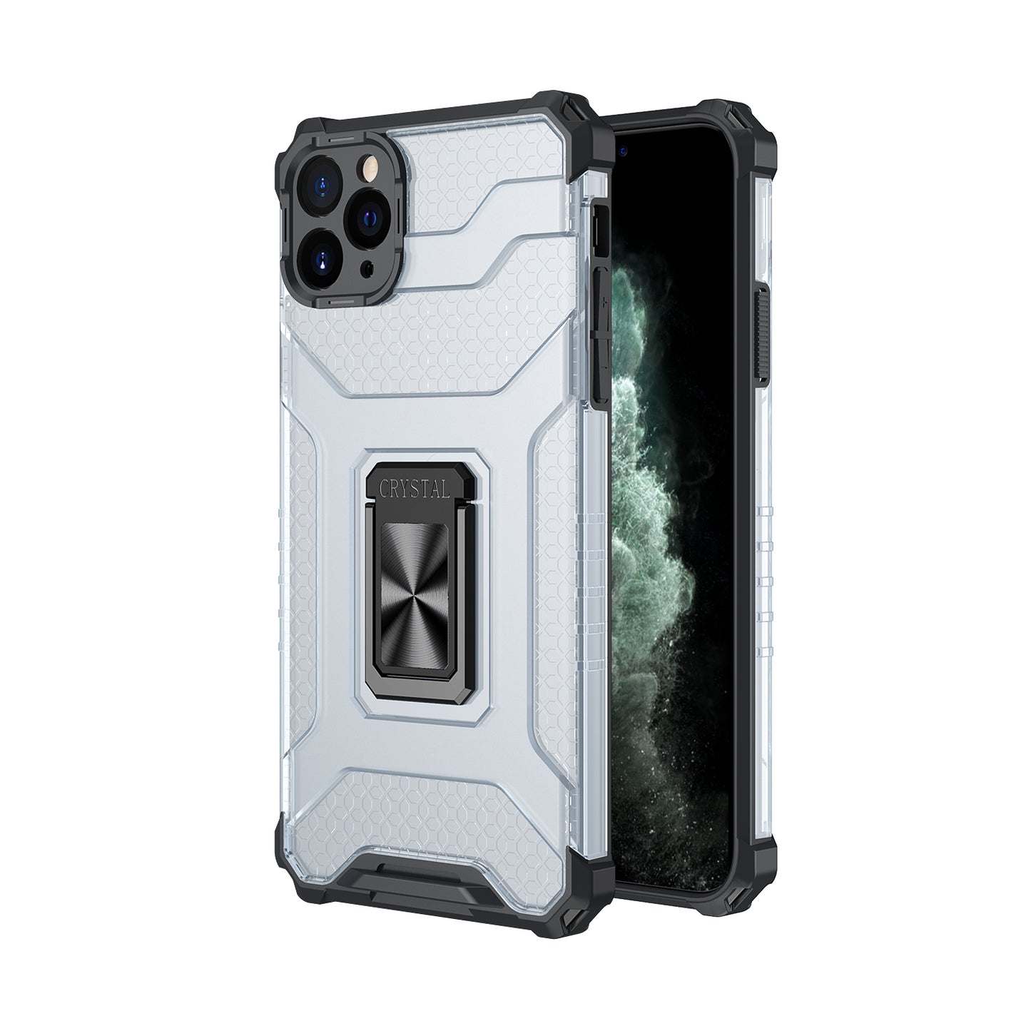 For Samsung Galaxy A02S Transparent 360 Rotation Built-in Magnetic Ring Kickstand Holder Hybrid Rugged Armor Bumper  Phone Case Cover