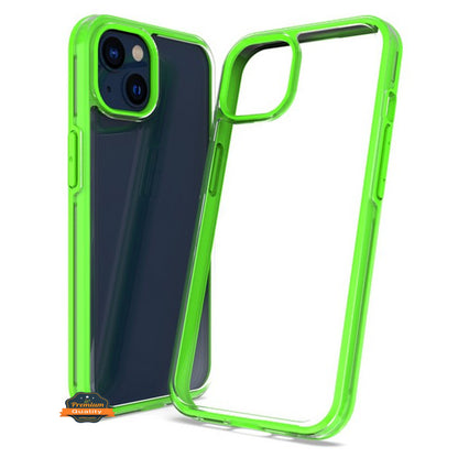 For Apple iPhone 14 /Plus Pro Max Transparent Back Hybrid Shockproof Protection Color TPU Frame Hard PC Slim  Phone Case Cover