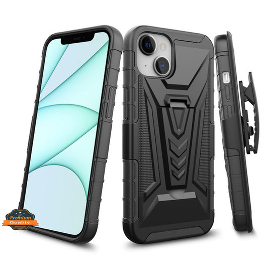 For Apple iPhone SE 3 (2022) SE/8/7 Hybrid Armor Kickstand with Swivel Belt Clip Holster Heavy Duty 3in1 Shockproof Rugged Black Phone Case Cover
