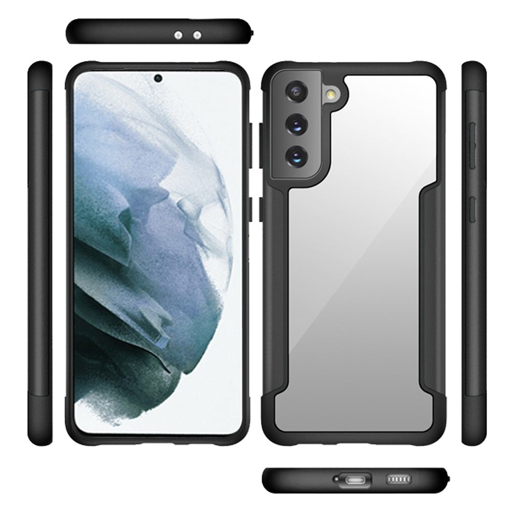 For Samsung Galaxy S22+ Plus Hybrid Aluminum Alloy Metal Clear Transparent Back PC TPU Bumper Frame Armor Shockproof Black Phone Case Cover