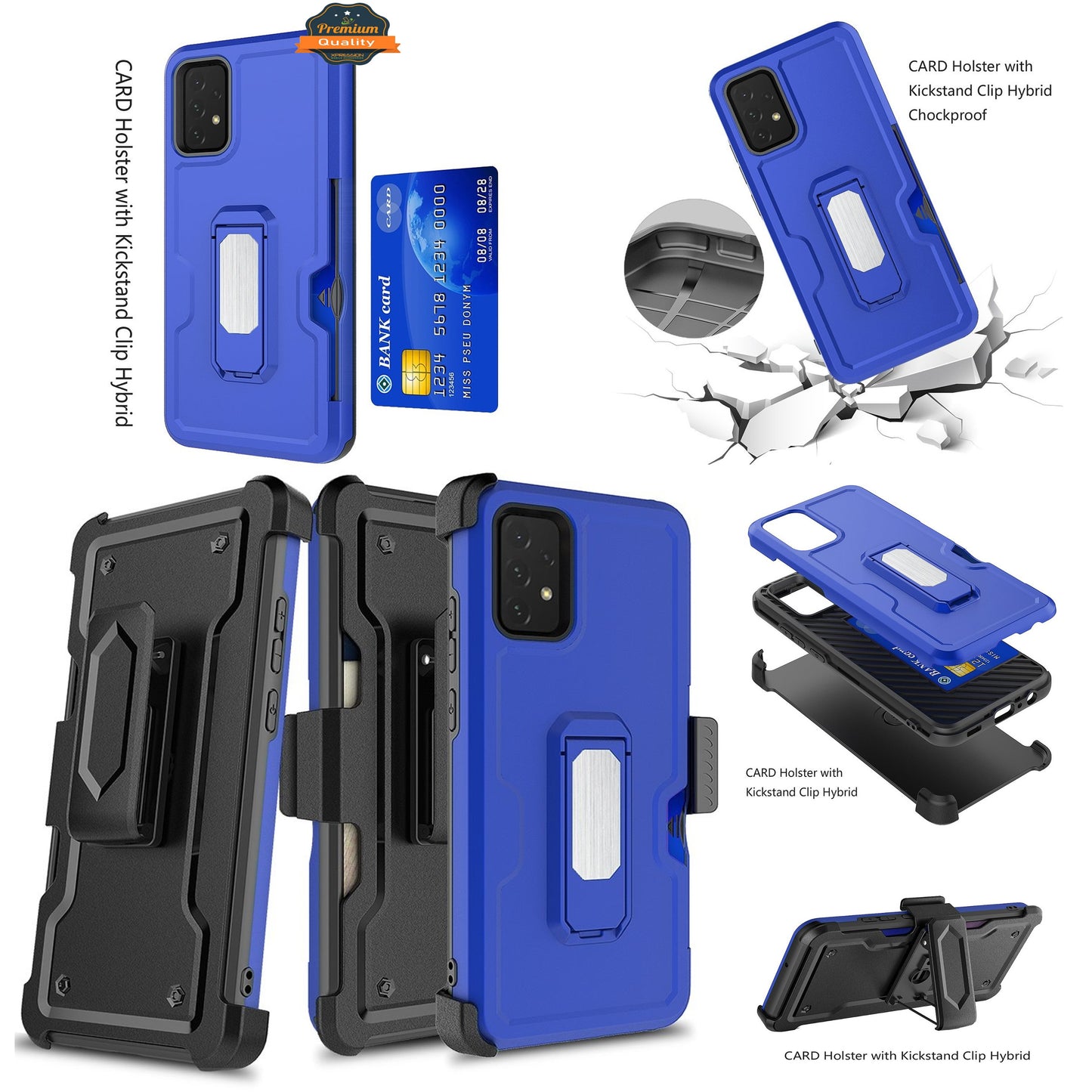 For Apple iPhone 14 Pro (6.1") Armor Belt Clip with Card Holder ID Slot, Holster, Kickstand Protective Heavy Duty Hybrid  Phone Case Cover