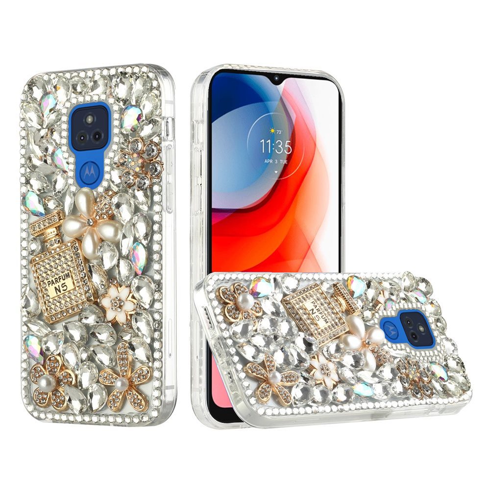 For Motorola Edge+ 2022 /Edge Plus Bling Clear Crystal 3D Full Diamonds Luxury Sparkle Rhinestone Hybrid Protective Pearl Flowers Perfume Phone Case Cover
