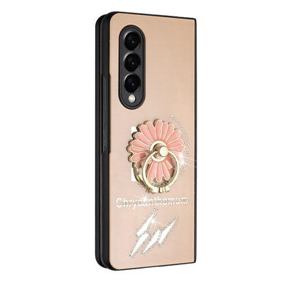 For Samsung Galaxy Z Fold 3 5G Diamond Bling Sparkly Glitter Ornaments Engraving Hybrid with Ring Stand Holder Fashion  Phone Case Cover