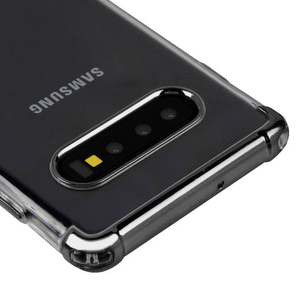 For Samsung Galaxy S10 (6.1") Slim Hybrid Transparent Rubber Gummy Hard PC Silicone Electroplating Clear / Black Phone Case Cover