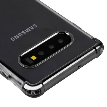 For Samsung Galaxy S10 (6.1") Slim Hybrid Transparent Rubber Gummy Hard PC Silicone Electroplating Clear / Black Phone Case Cover