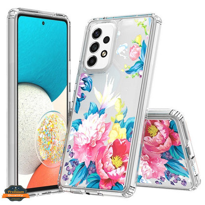 For Samsung Galaxy A53 5G Floral Patterns Design Transparent TPU Silicone Shock Absorption Bumper Slim Hard Back  Phone Case Cover