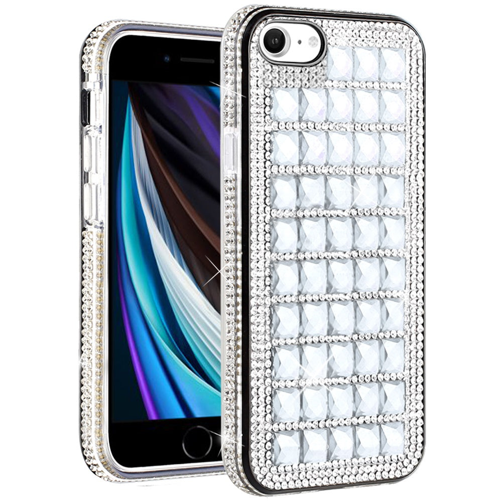 For Apple iPhone SE 3 (2022) SE/8/7 Fashion Luxury 3D Bling Diamonds Rhinestone Jeweled Shiny Hybrid TPU Bumper Hard  Phone Case Cover