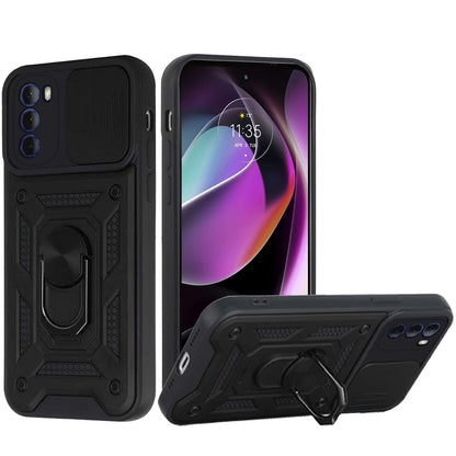 For Motorola Moto G 5G 2022 Hybrid Cases with Slide Camera Lens Cover and Ring Holder Kickstand Rugged Dual Layer  Phone Case Cover