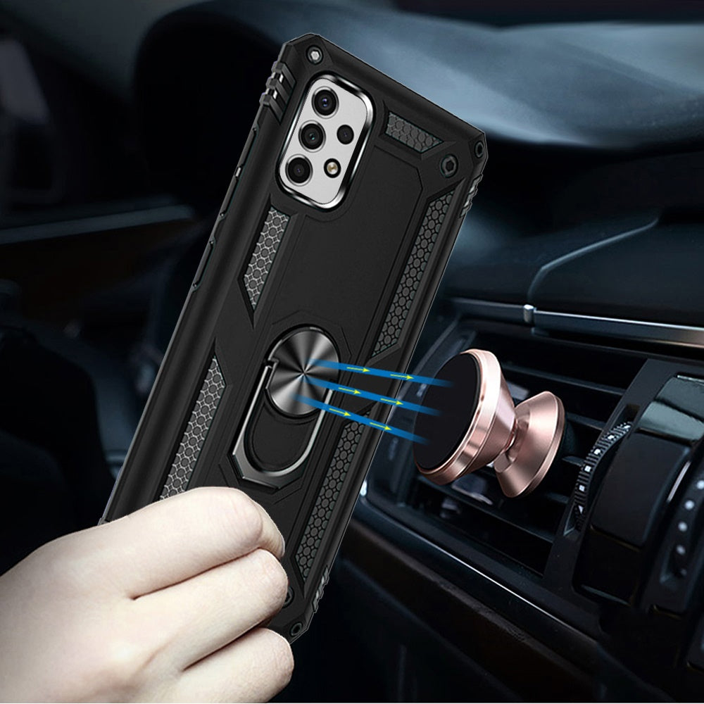 For Samsung Galaxy A23 5G Hybrid Armor with Belt Clip Holster Ring Stand Holder, Military Grade Fit Magnetic Car Mount Black Phone Case Cover