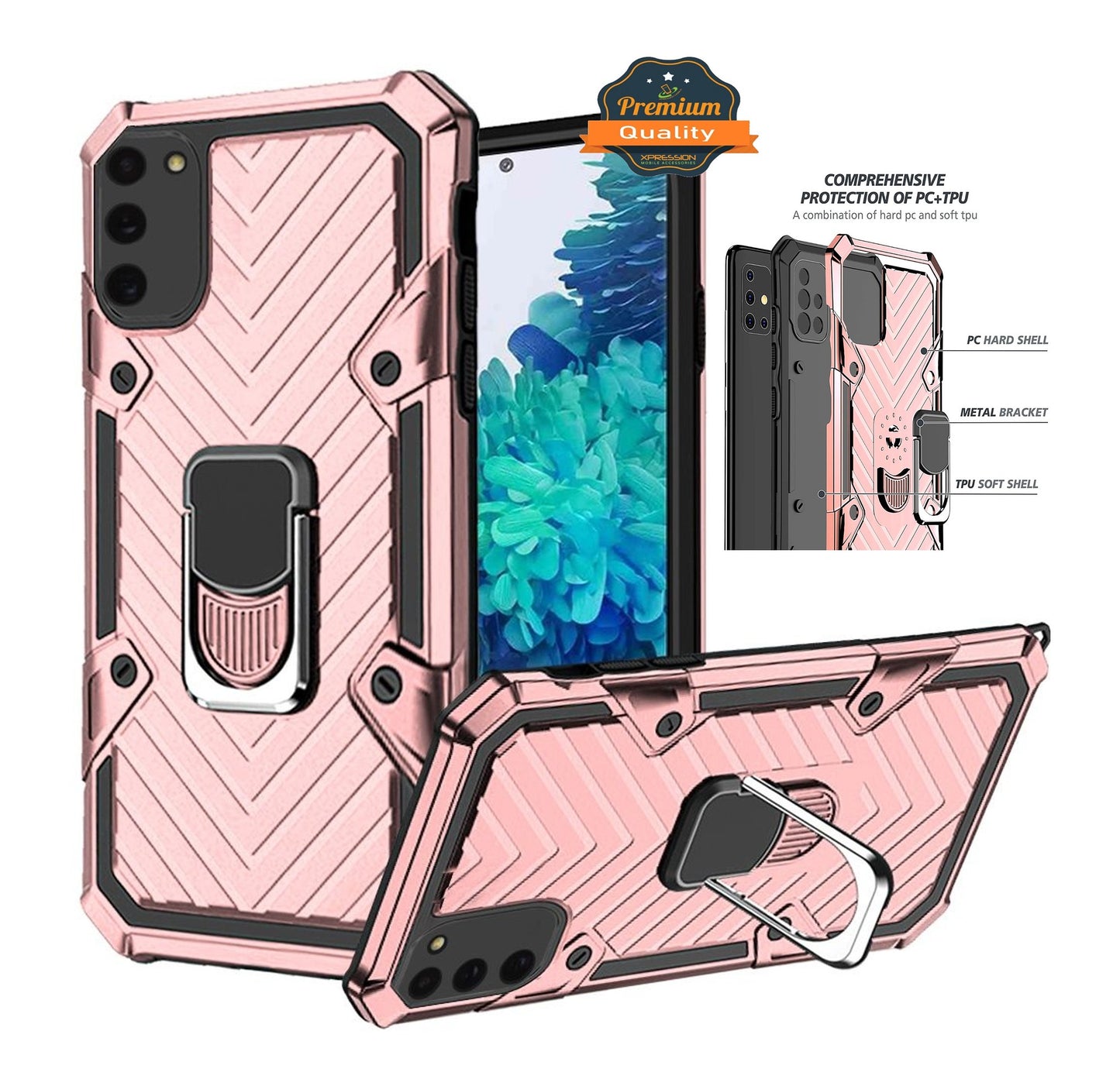 For Apple iPhone 13 Pro Max (6.7") with Magnetic Ring Holder 360° Rotating Kickstand PC & TPU Dual Layer Hybrid Full-Body Drop Proof Rugged  Phone Case Cover
