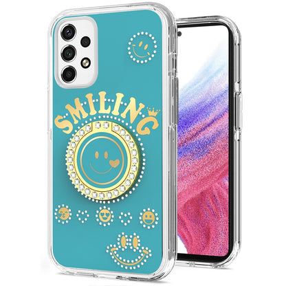 For Samsung Galaxy A32 5G Smiling Glitter Ornament Bling Sparkle with Ring Stand Hybrid Slim TPU + Hard Back Shell  Phone Case Cover