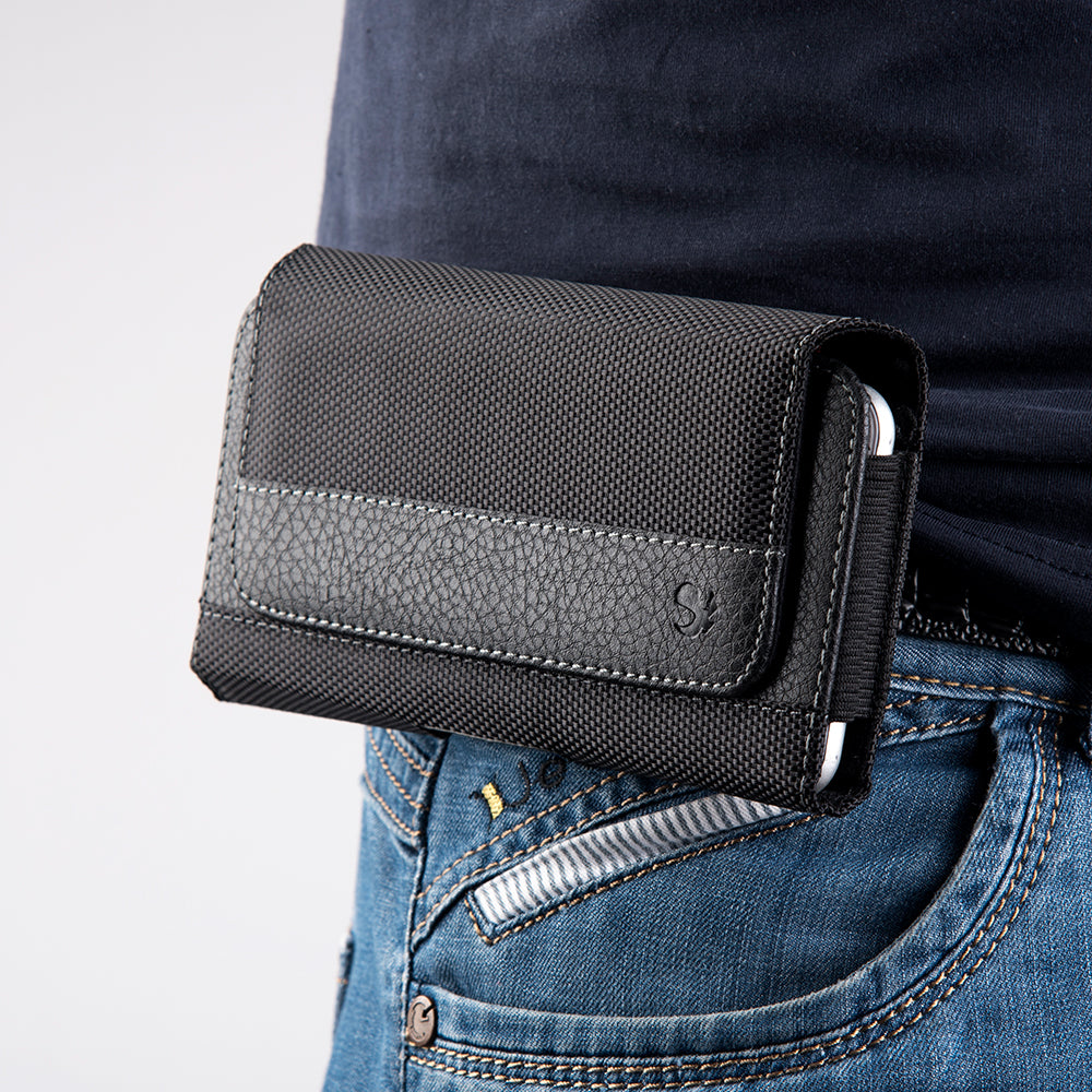 For Nokia C200 Universal Premium Horizontal Leather Case Pouch Holster with Magnetic Closure Belt Clip & Belt Loops Holster [Black]