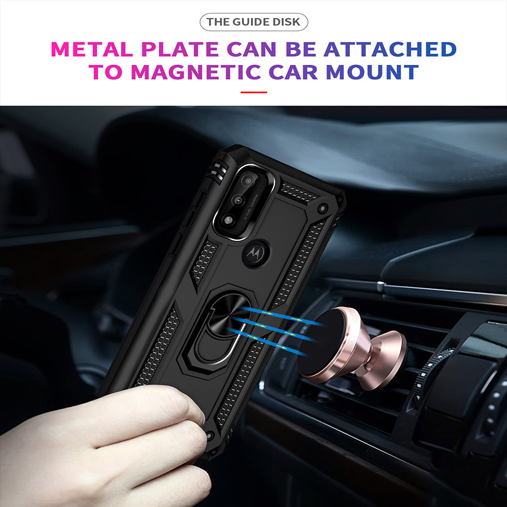 For Motorola Moto G Power 2022 Military Grade Heavy Duty Armor Protection Hybrid with Rotating Metal Ring Kickstand Finger Loop Stand  Phone Case Cover