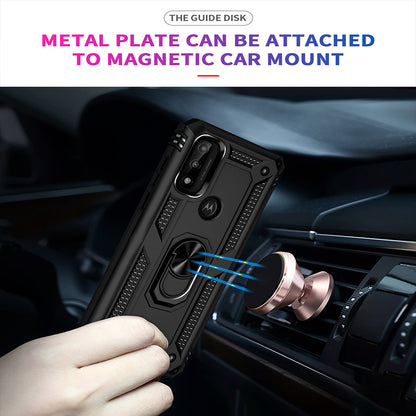 For Motorola Moto G Power 2022 Military Grade Heavy Duty Armor Protection Hybrid with Rotating Metal Ring Kickstand Finger Loop Stand  Phone Case Cover