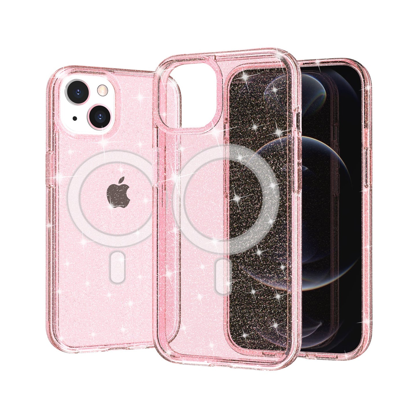 For Apple iPhone 14 Pro Max (6.7") MagSafe Compatible Glitter Shiny Sparkle Bling TPU Rubber Hard PC Back Hybrid Frame  Phone Case Cover