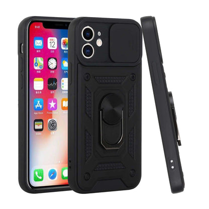 For Apple iPhone 13 Pro (6.1") Hybrid Cases with Slide Camera Lens Cover and Ring Holder Kickstand Rugged Dual Layer Heavy Duty Hard  Phone Case Cover