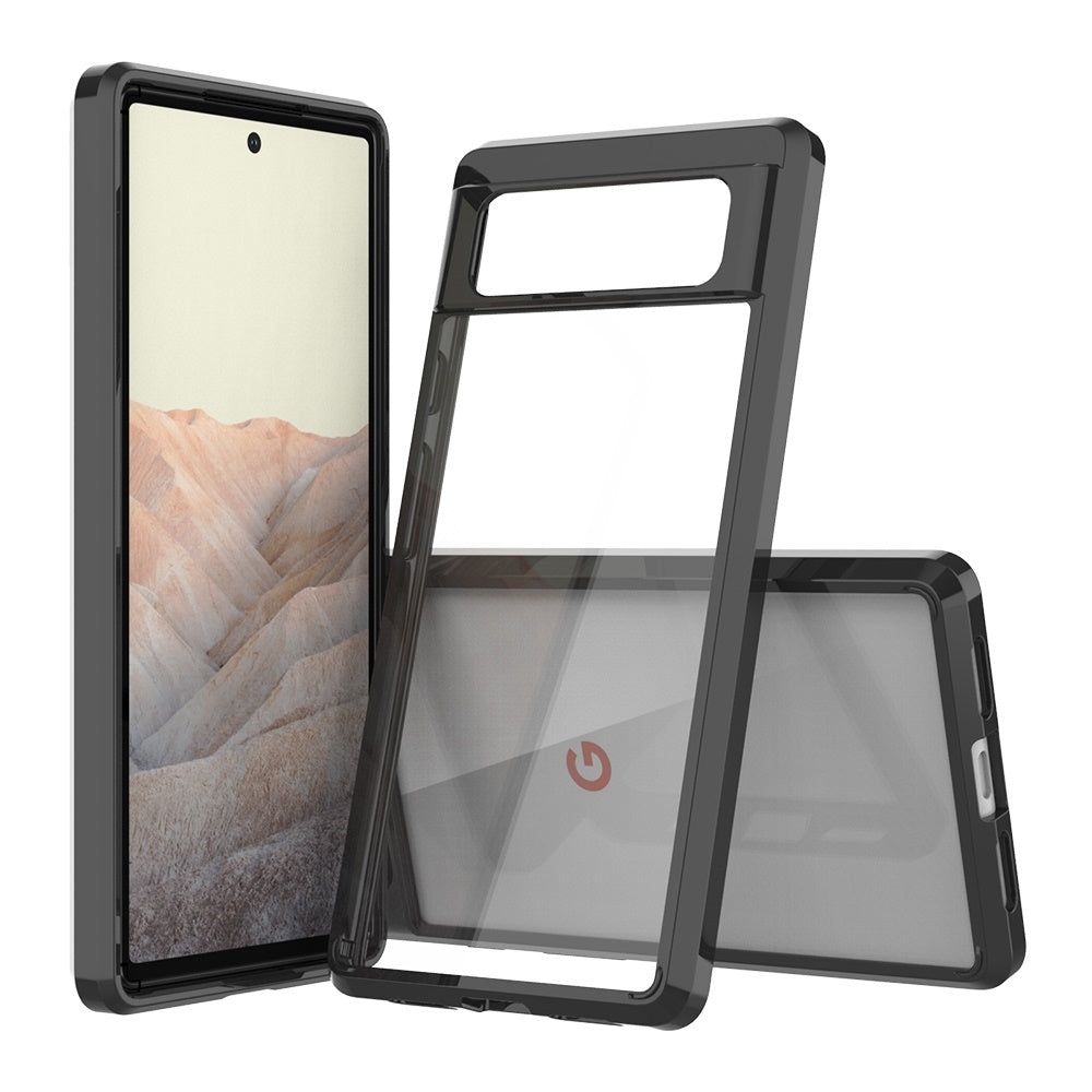 For Google Pixel 6 Pro Hybrid Slim Crystal Clear Transparent Shock-Absorption Bumper with Soft TPU + Hard PC Back Frame  Phone Case Cover