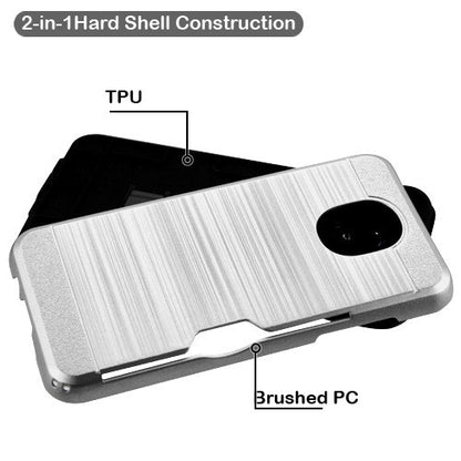 For Samsung Galaxy J3 (2018)/ Galaxy J3 Star/ Galaxy J3 PU Card Wallet Dual Layer Brushed Hybrid Protector TPU Credit Card Slot Silver Phone Case Cover