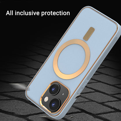 For Apple iPhone 14 /Plus Pro Max PU Leather MagSafe Compatible with Gold Trim & Raised Camera Protection Hybrid  Phone Case Cover